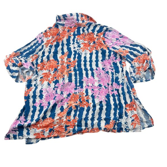 Ruby Rd. Floral Striped Blouse Navy Blue Pink Orange Size Large - Picture 7 of 7